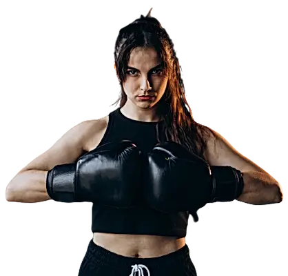 Young woman boxer training